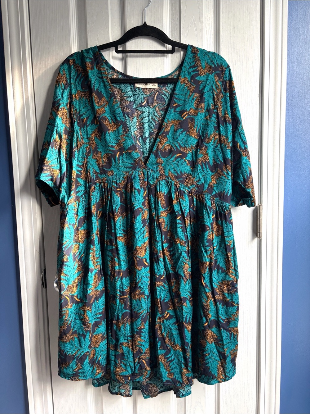 Natural Life Stella Mini Dress Size L/XL Botanical Fern Leaf Print Babydoll
